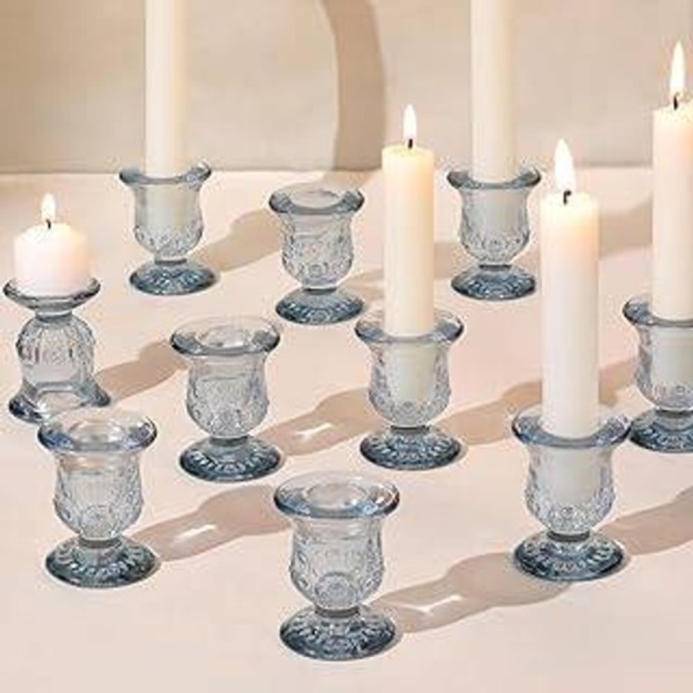 Foaincore 36 Pcs Blue Glass Taper Candle Holder Set Centerpiece PP1410 New